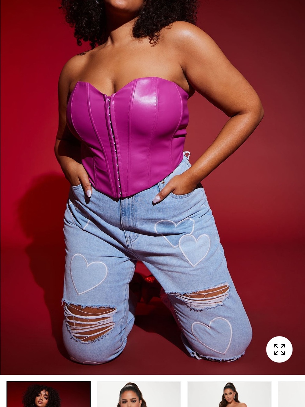 Plus Size Strapless Faux-Leather Corset Top in Magenta